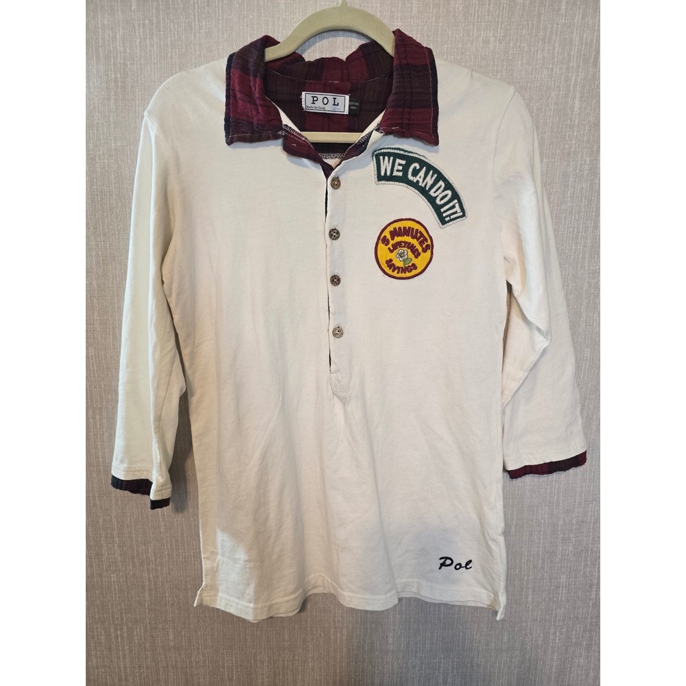 POL Womens Retro Vintage style 3/4 Sleeve Shirt with‎ patches Top Size Large